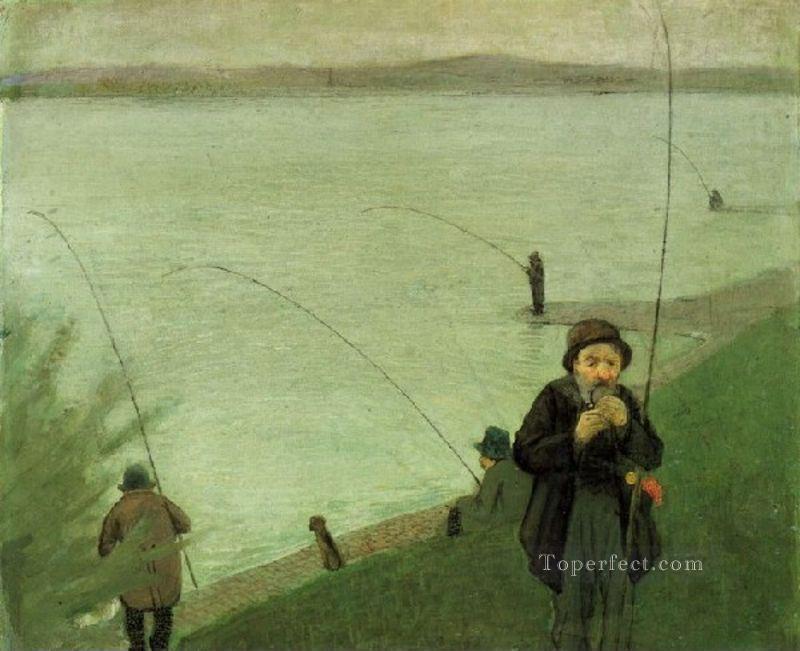 Fishing At The Rhine Expressionist Oil Paintings